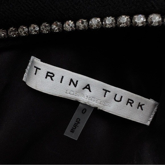 TRINA TURK Little Black Dress w Rhinestone Trimmed Collar | Sleeveless Sheath 0 - Picture 3 of 9